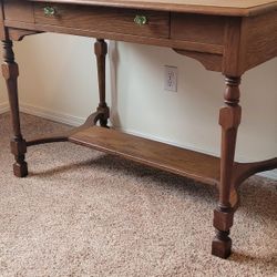 Beautiful Table Desk Wooden 1970's Glass Knobs