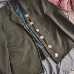 No Buttons!!!!!!!! Vintage 1940s Eisenhower Green Wool Military Jacket Fits Like A Size 40 Chest Modified.