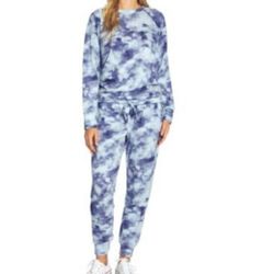 GAP Women 2piece Jogger Lounge Pajama Set Blue Tie Dye medium