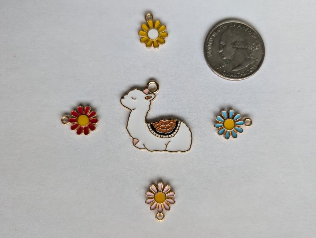 Alpaca Llama And Flower Pendant Charms