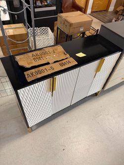 Homary Modern White 4 Doors Buffet Storage Cabinet With Gold Handles