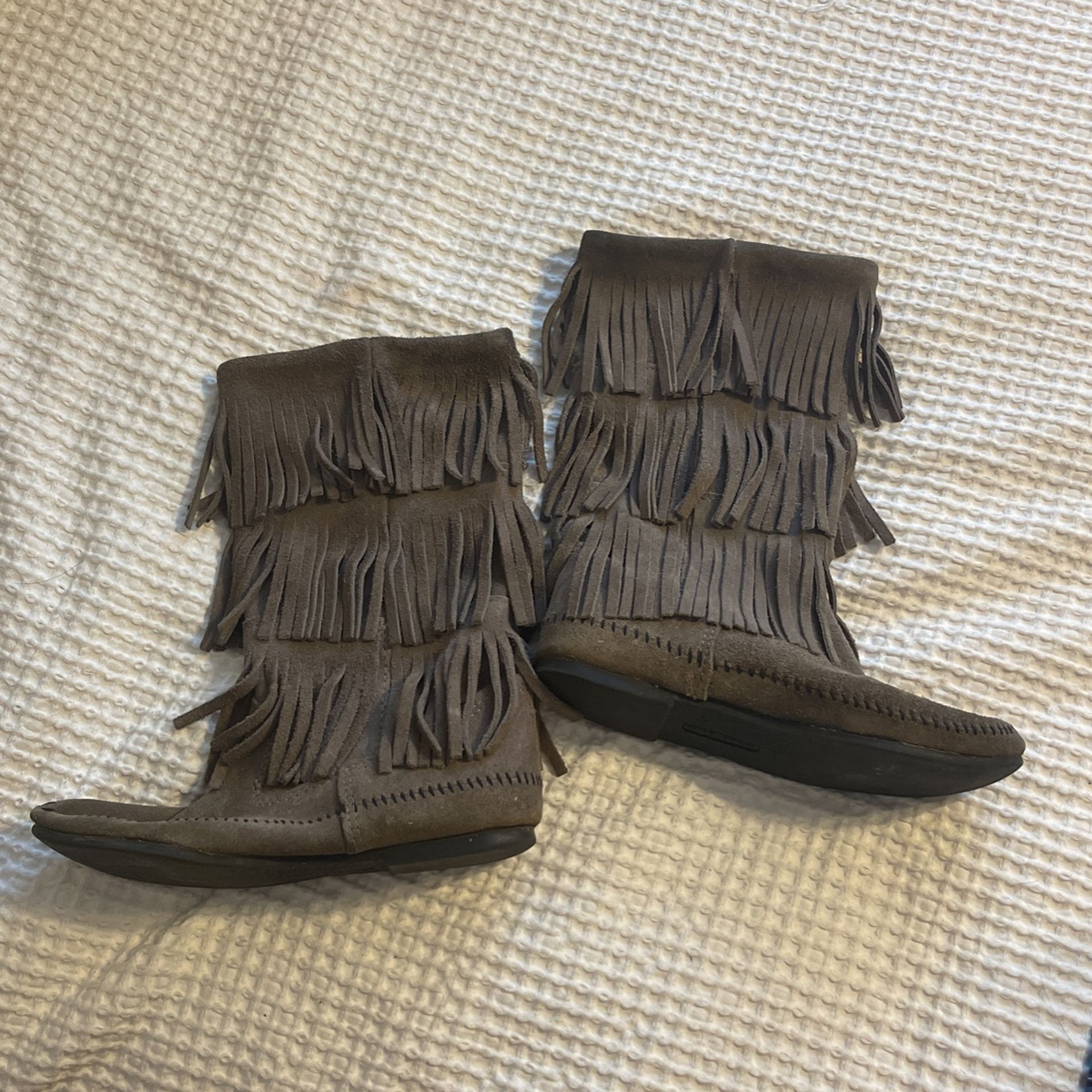 Minnetonka Gray Moccasin Boots