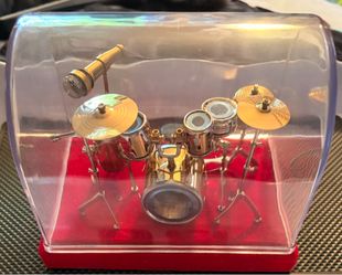 Miniature Handcrafted Drum Set Model Replica, (14cm), Housed in Delicate Storage Box for Display