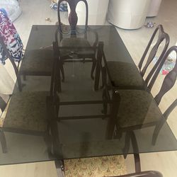 Asian Inspired 72x42 Tempered Smoked Glass Table with 6 Chairs