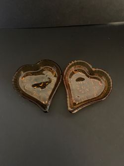 Vintage Amber Depression Glass Heart Shaped Dishes