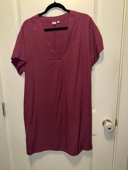 GAP Women's Burgundy V Neck Tunic Dress Size Large Short Sleeve Shift Casual