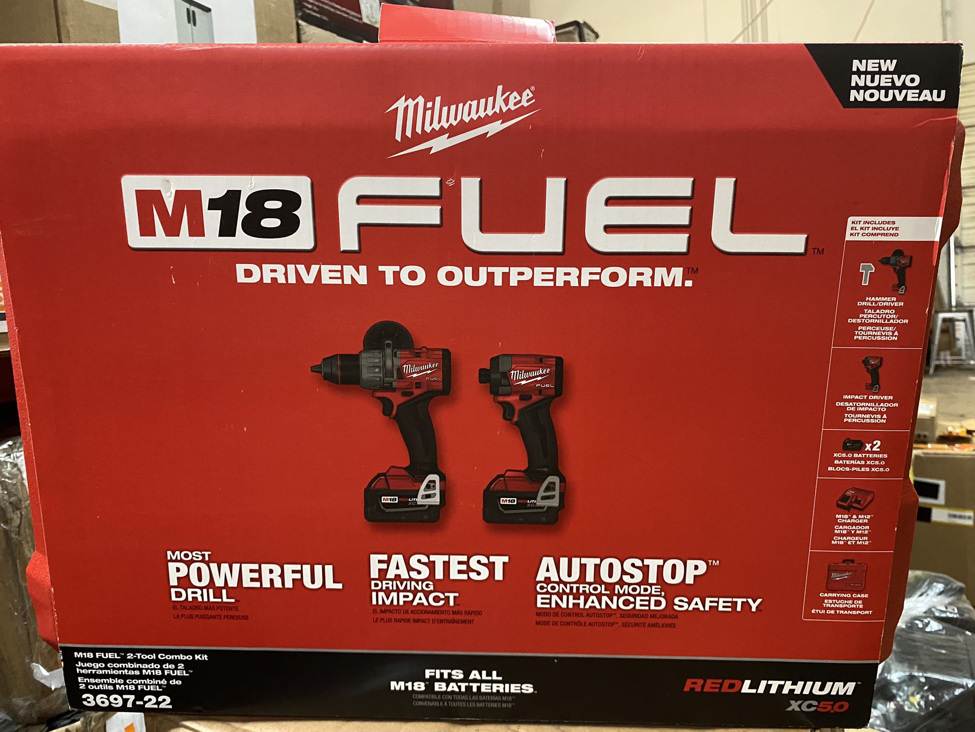 BRAND NEW AMD COMPLETE Milwaukee M18 FUEL 18V Lithium-Ion Brushless Cordless Hammer Drill and Impact Driver Combo Kit (2-Tool) with 2 Batteries