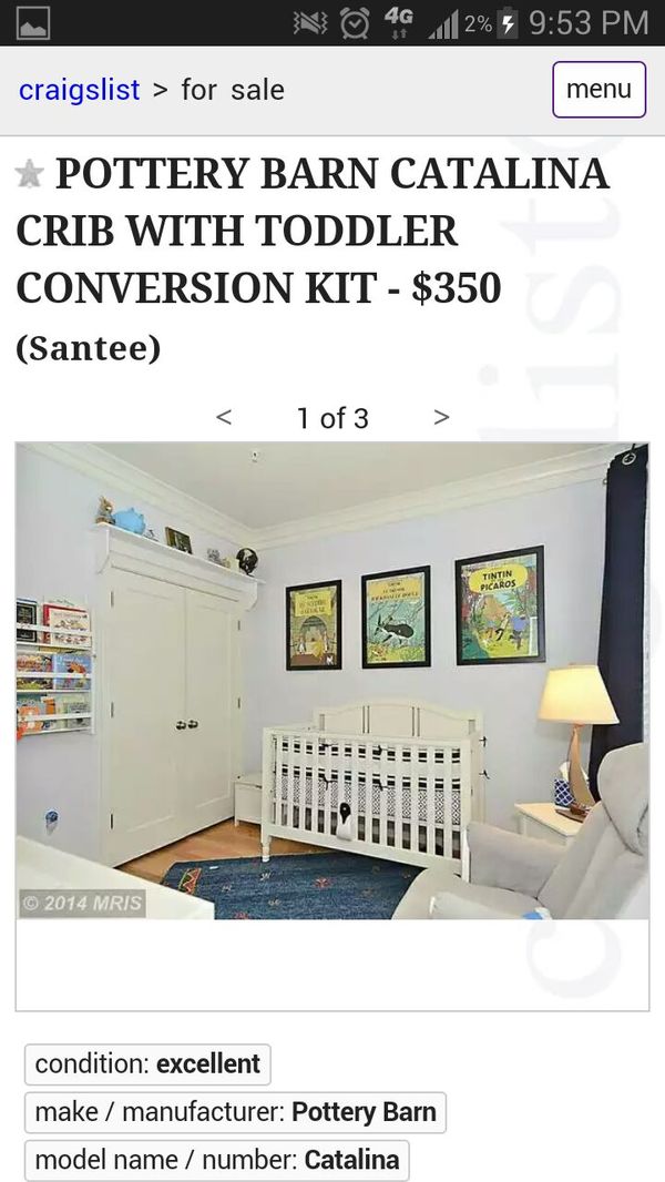 Pottery Barn Catalina Crib W Toddler Conversion Kit For Sale In