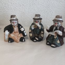 A Collection Of 3 Vintage Intercut 1988 Musical Hobo Clown Read Book, Drinking And Blowing Horns 