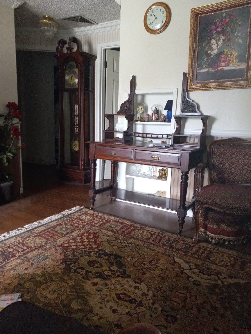 Very Old Dark Vanity With Beautiful Drawers With Nice Hardware With Beveled Mirror 20 Years Ago I Bought It For $800 Going To Let It Go For $200 Mo