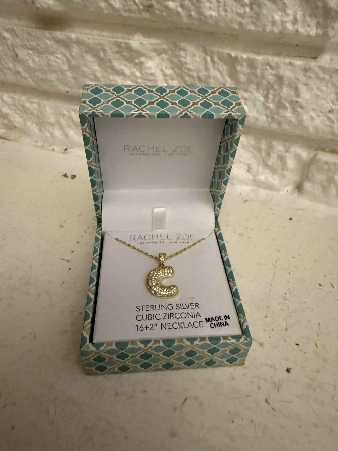 STERLING SILVER CUBIC ZIRCONIA 16+2" NECKLACE WITH CHAIN BRAND NEW WITH BOX