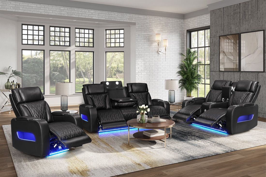 “BRAND NEW” 3-PC Black Leather Power Reclining Set