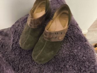 Suade  olive green slip on