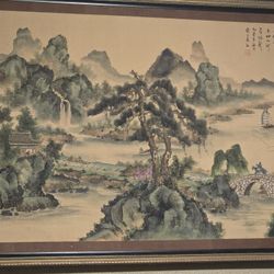 Huge Real 18th Century Oriental Painting 
