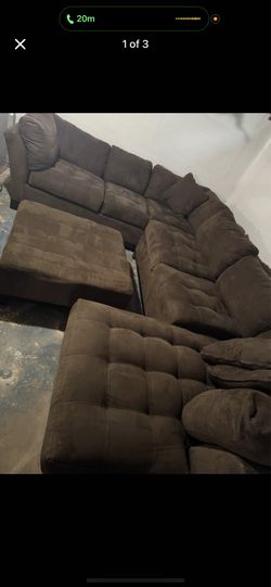 Large Brown Sectional Couch With Ottoman