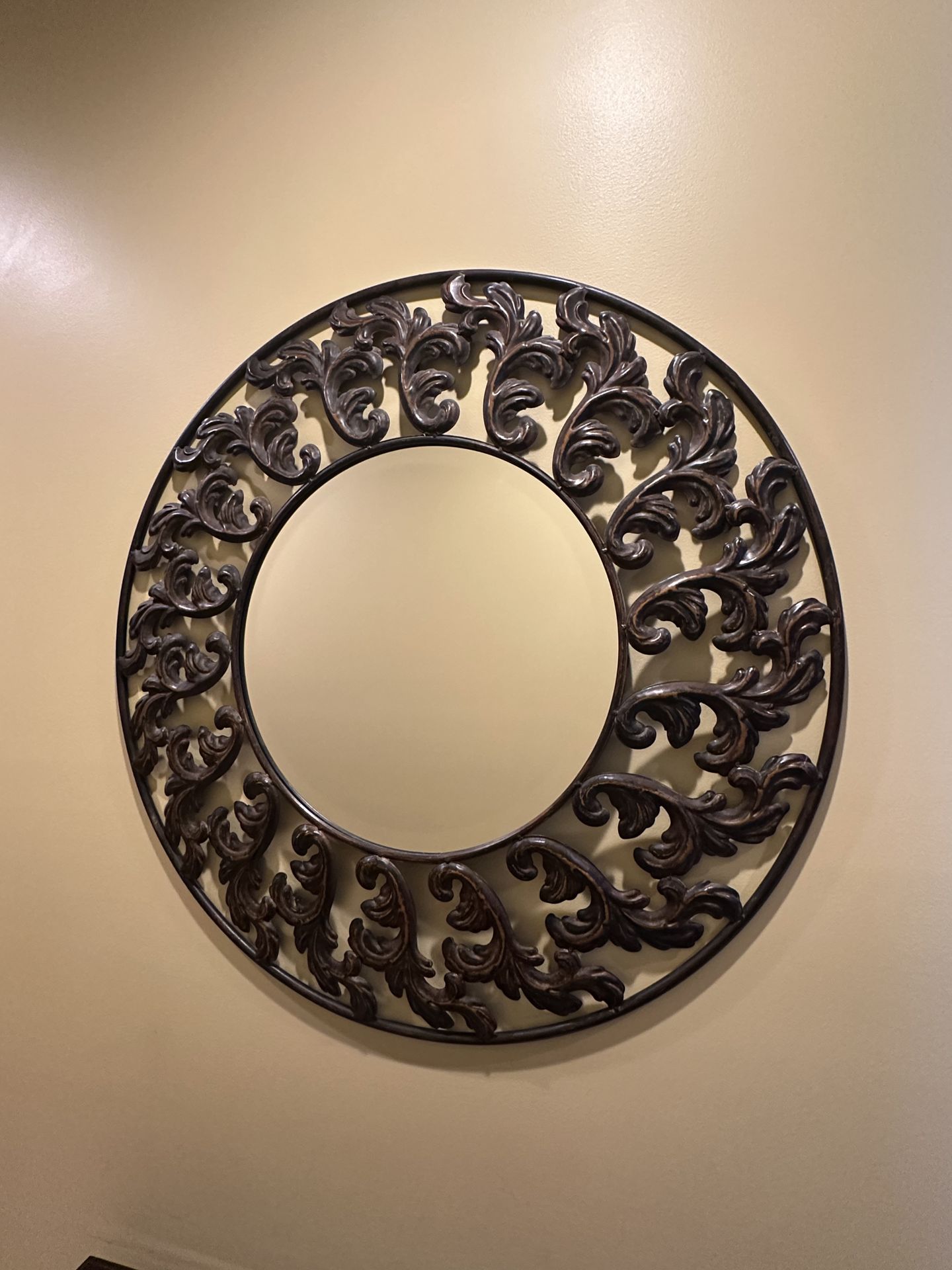 36” round metal framed mirror