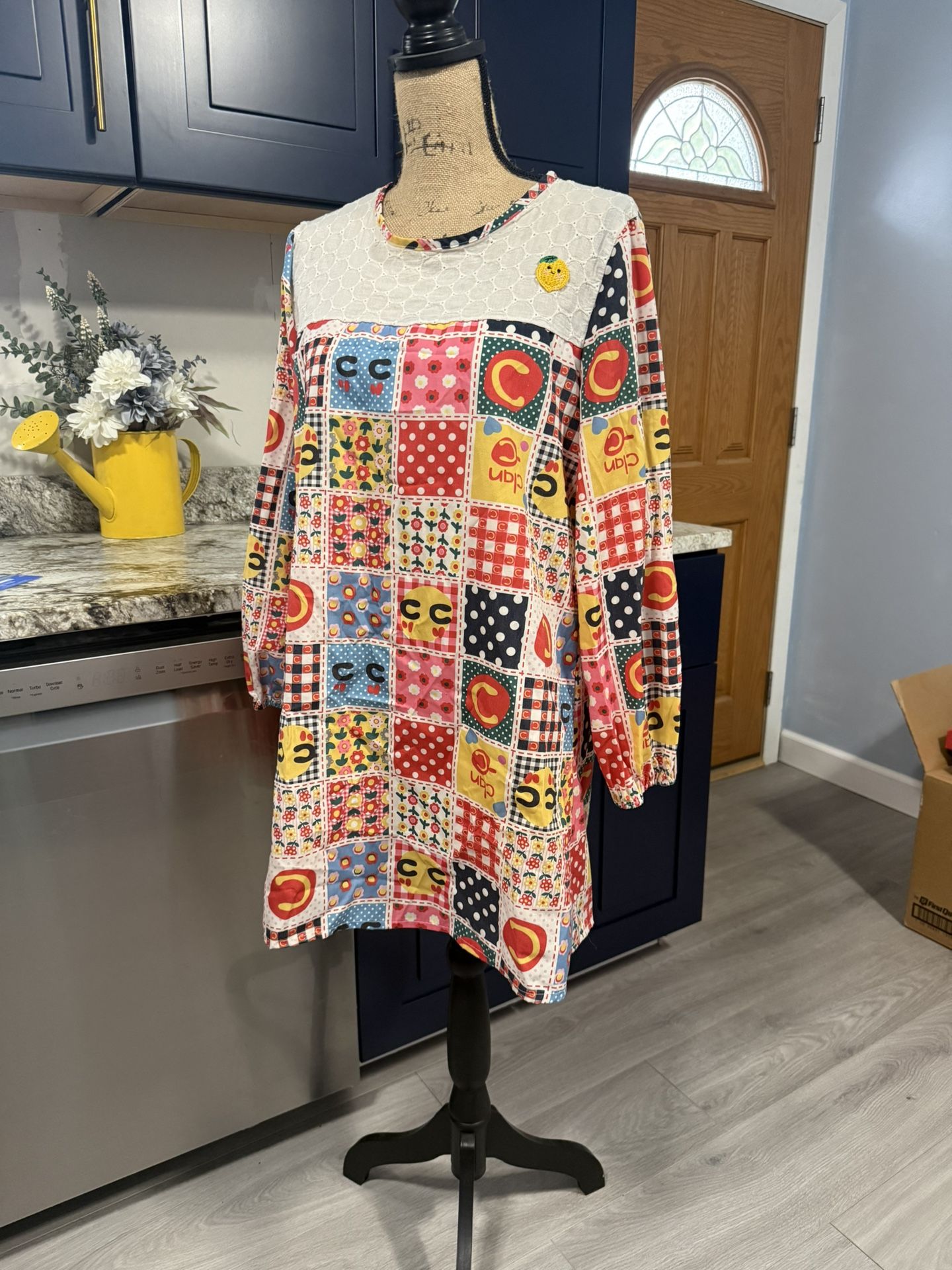 Colorful Patchwork Sleeve Dress size M check more pictures