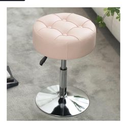 Adjustable Pink Vanity Stool, Swivel Vanity Chair for Makeup Room, Small Stool Chair for Vanity Bathroom Living Room, Round Ottoman Makeup Chair, PU L