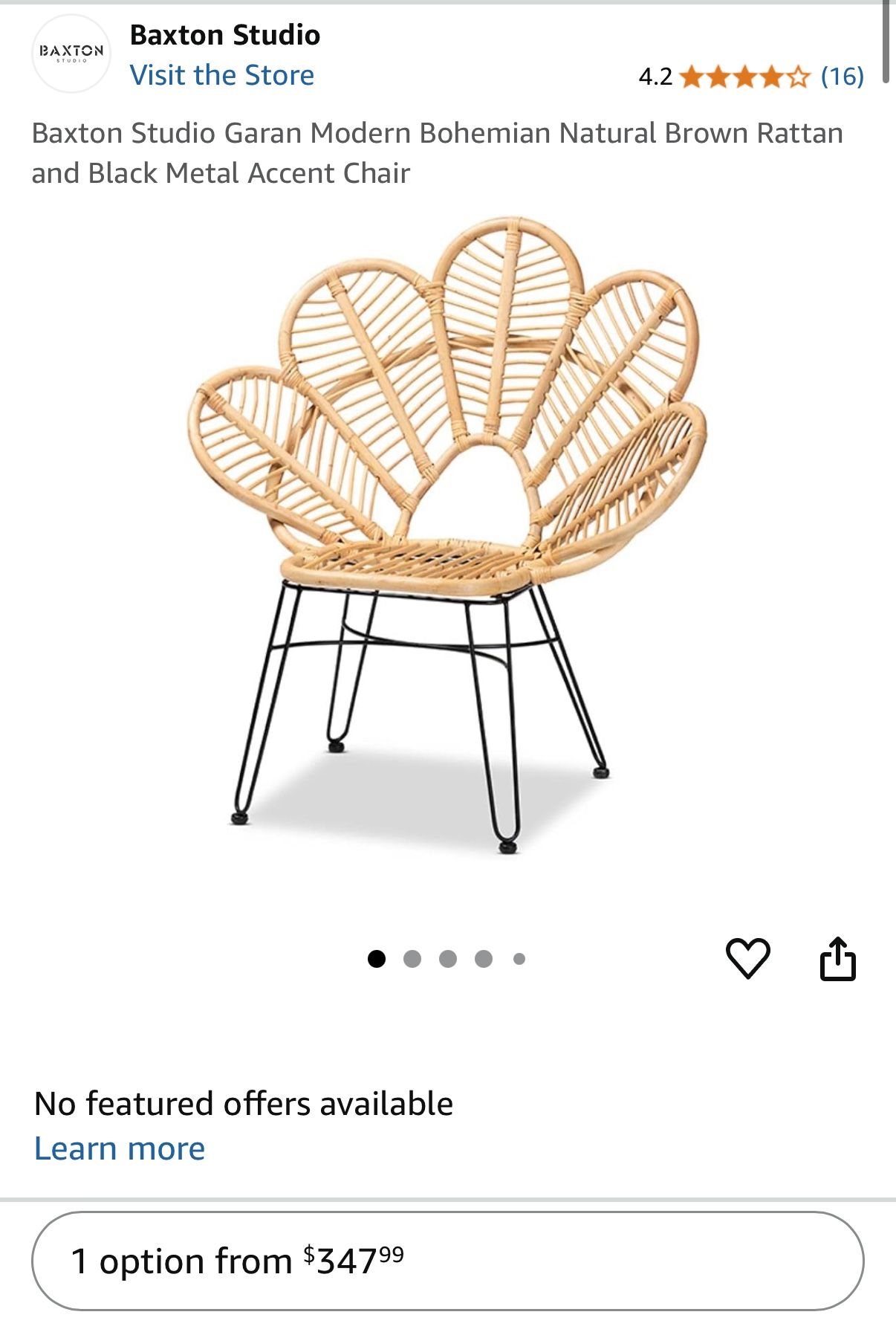 Baxton Studio Garan Modern Bohemian Natural Brown Rattan and Black Metal Accent Chair