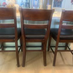 3 Brown Leather Bar/Counter Stools
