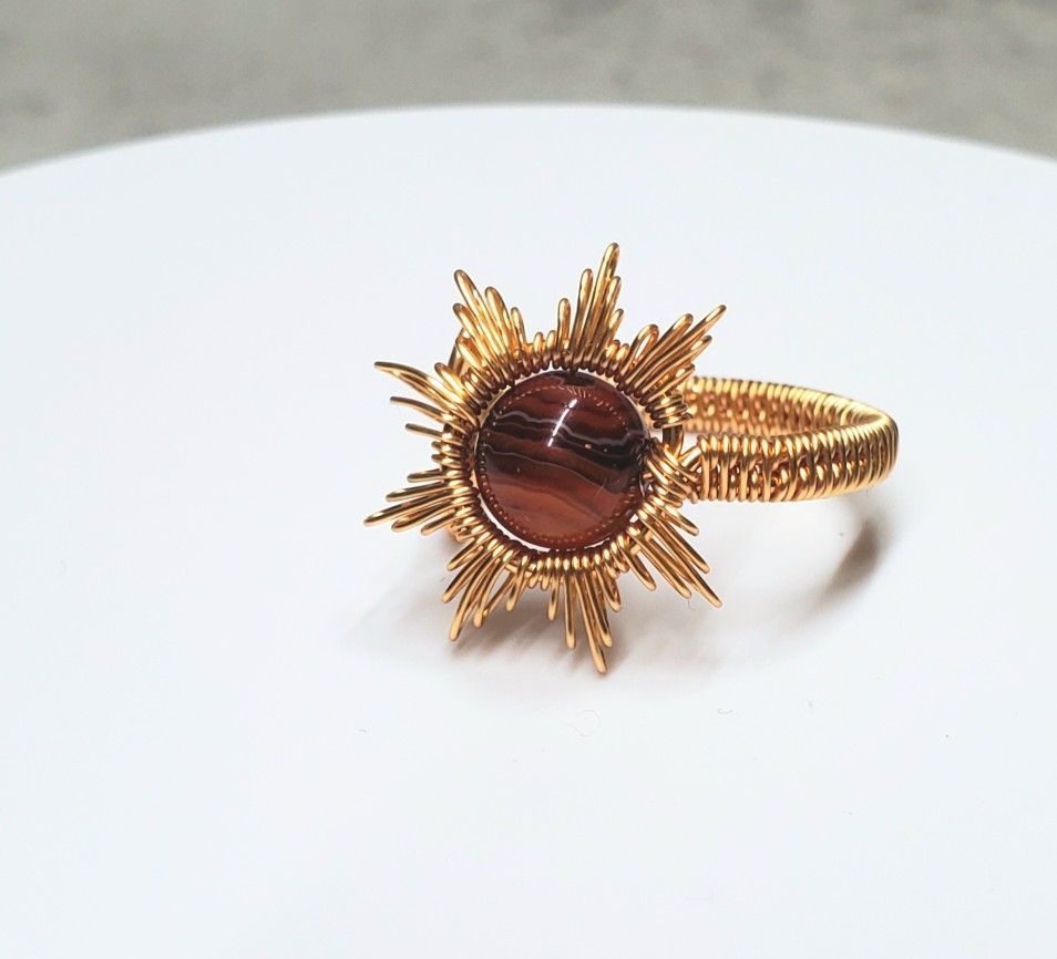 Sun Ring With Natural Red Agate