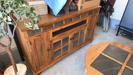 Broyhill Credenza, honey oak with slate accents,