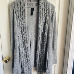 Senior gray rabbit hair even size handmade nailed bead piece lace-up long cardigan sweater, comfortable warm breathable gentle generous