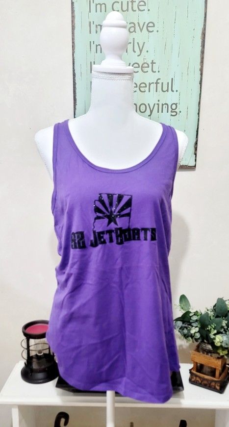 NEW Custom Made AZ Jetboats Purple Racerback Graphic Tank Top With Glitter Logo