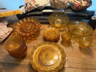 Vintage Brockway American Concord Amber Glass Dinnerware Set – 1970s