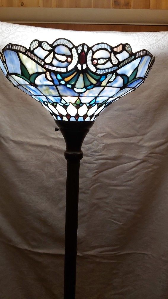 Gorgeous Tiffany Style Stained Glass 5'10" Torchiere Floor Lamp