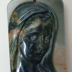Carved Jasper Madonna On Copper Chain