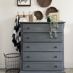 Dark Gray Grey Modern Tall Chest Of 5 Drawers Dresser 