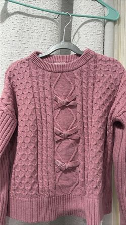 Pink Cable Knit Sweater with Velvet Bows