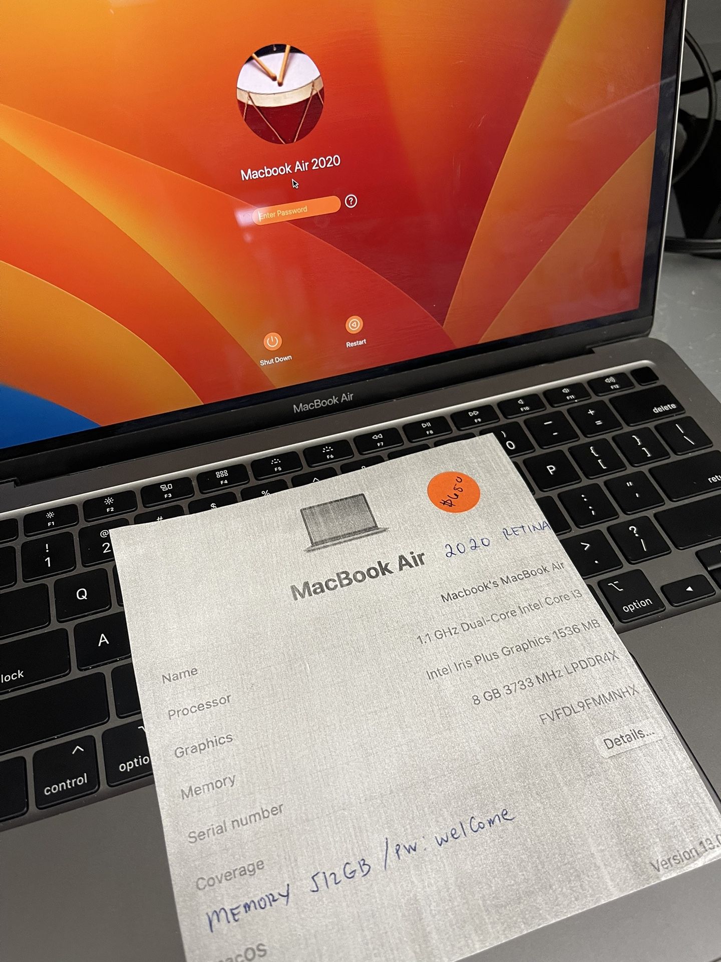 macbook Air 2020, 13 Inch, with 30 day warranty