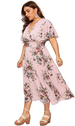 womens summer dress plus size flowy floral maxi dresses sexy v neck wrap  empire waisted bell short sleeve sundress for Sale in Ontario, CA - OfferUp