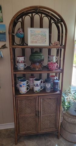 Rattan Open Bookshelf Cabinet