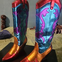 Women's  Multicolor Pointy Toe Cowboy Boots Size 7