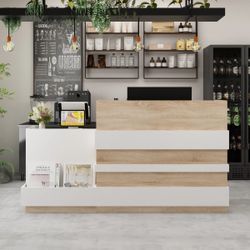 87.2 inches Modern Minimalist Natural Reception Desk With Drawer And Keyboard Tray