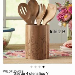 Princess House.  Juego De 4 Utensilios Y Organizador De Madera Nuevos En Sus Cajas 