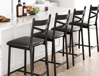 Set Of 4 Black Bar Stools