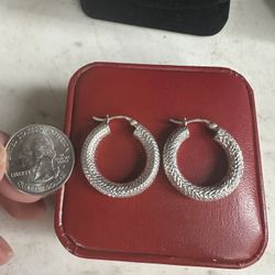 925 Sterling Silver Diamond Cut Hoop Earrings , Marked JCM 925, Beautiful, Medium Size Hoops