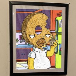 Custom Art Piece Of Homer Simpson Donut Head in black frame