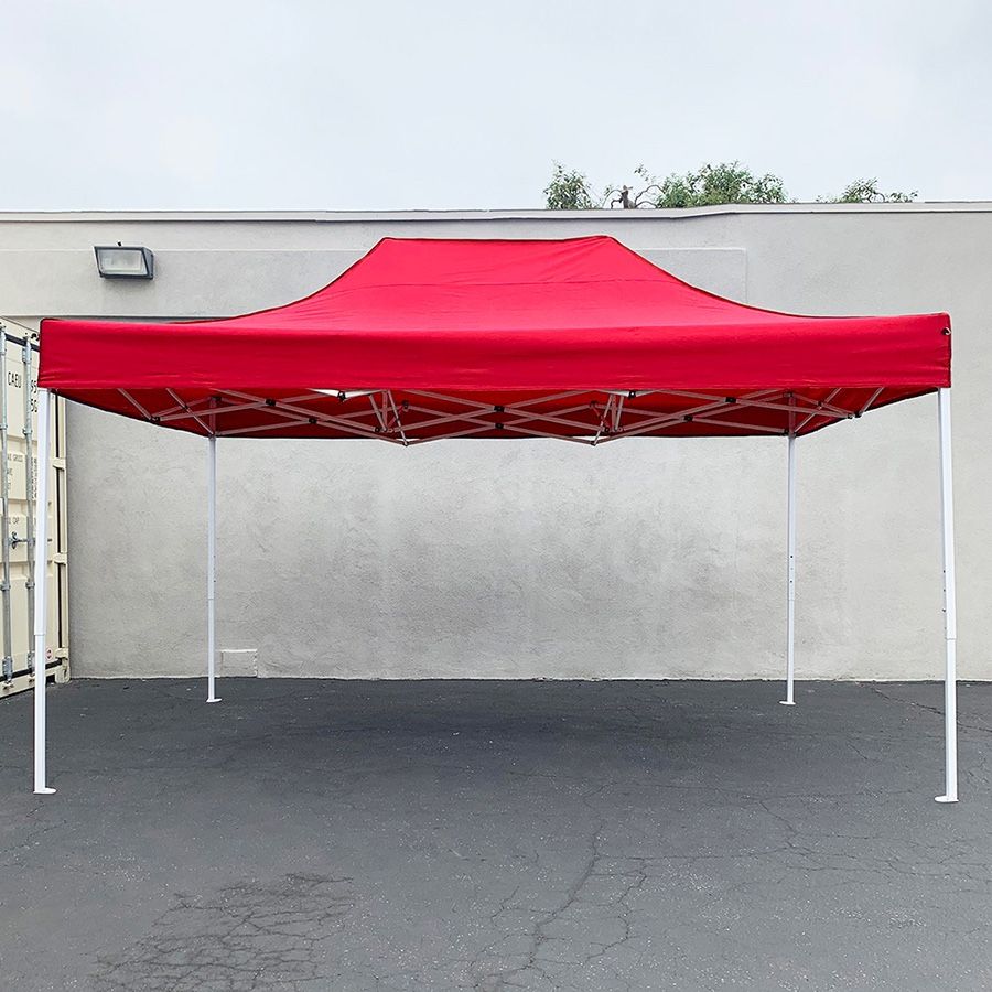 (NEW) $155 Heavy Duty 10x15 FT Outdoor Ez Pop Up Canopy Party Tent Instant Shade w/ Carry Bag (Black Red)