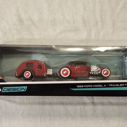 2020 MAISTO PREMIUM  1:64 SCALE.  TOW & GO. 1929 FORD MODEL A.  WITH VINTAGE TRAVELER CAMPING TRAILER. 
