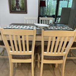 BOLANBURG TWO-TONES STORAGE HIGH DINING TABLE - SIX CHAIRS -