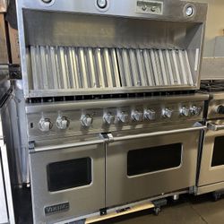 VIKING 48”WIDE GAS RANGE STOVE WITH GRILL AND GRIDDLE & VIKING 48” RANGE HOOD 