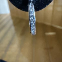 Natural 14k White Gold 10 Diamond Hoop Earring.