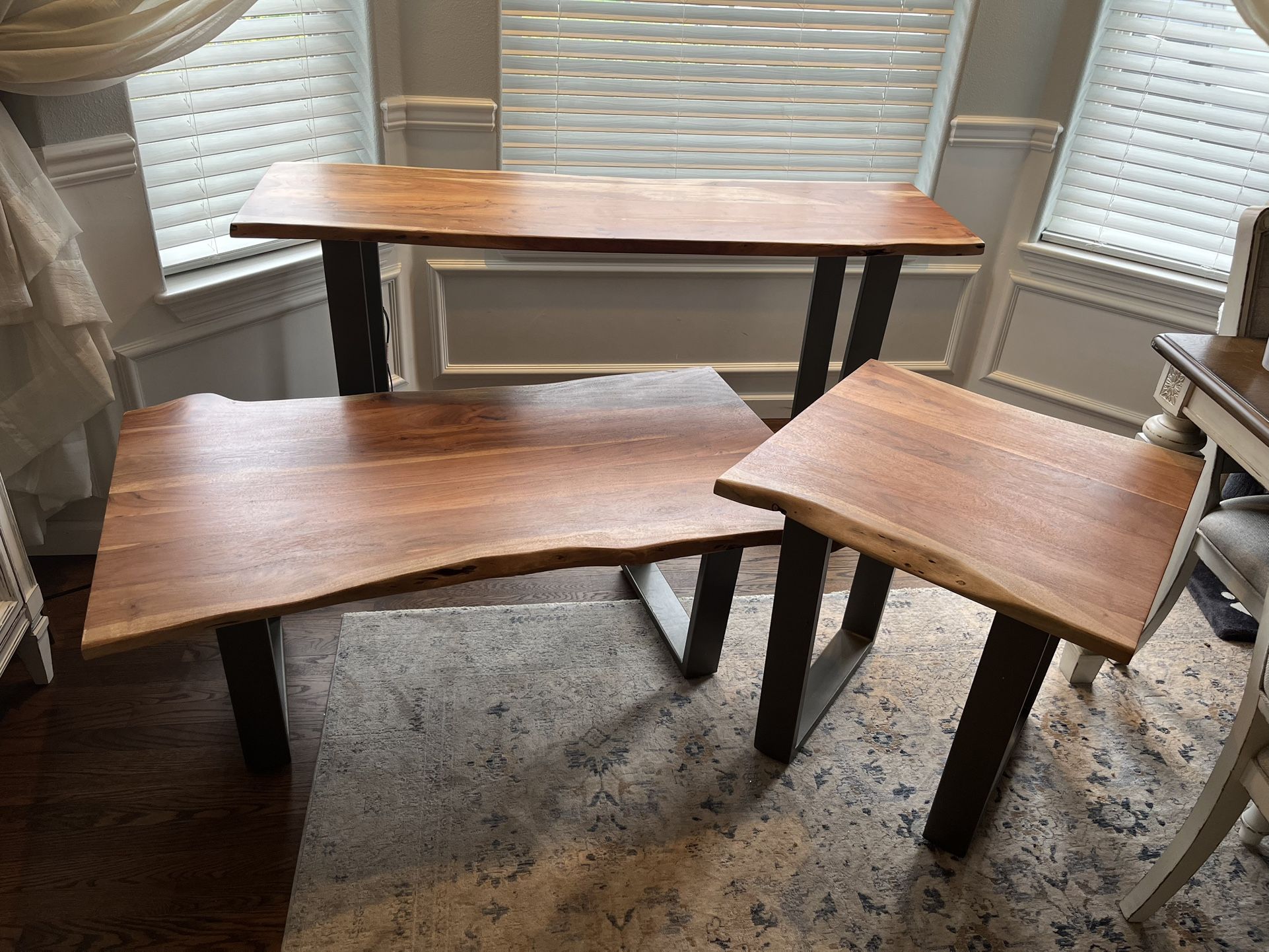 Live Edge Wood And Metal Table Set