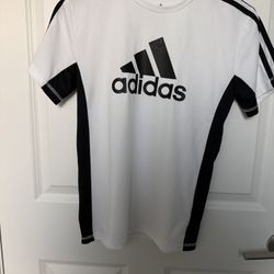 Adidas Athletic Top Youth Boy Medium (10/12) White Black Lightweight