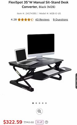 FlexiSpot 35” Manual Sit-Stand Desk Converter (M2B) – Black – Excellent Condition